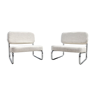 Pair of french mid century chairs in chrome & white boucle