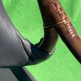 Paire de chaises longues en bambou avec cuir skai