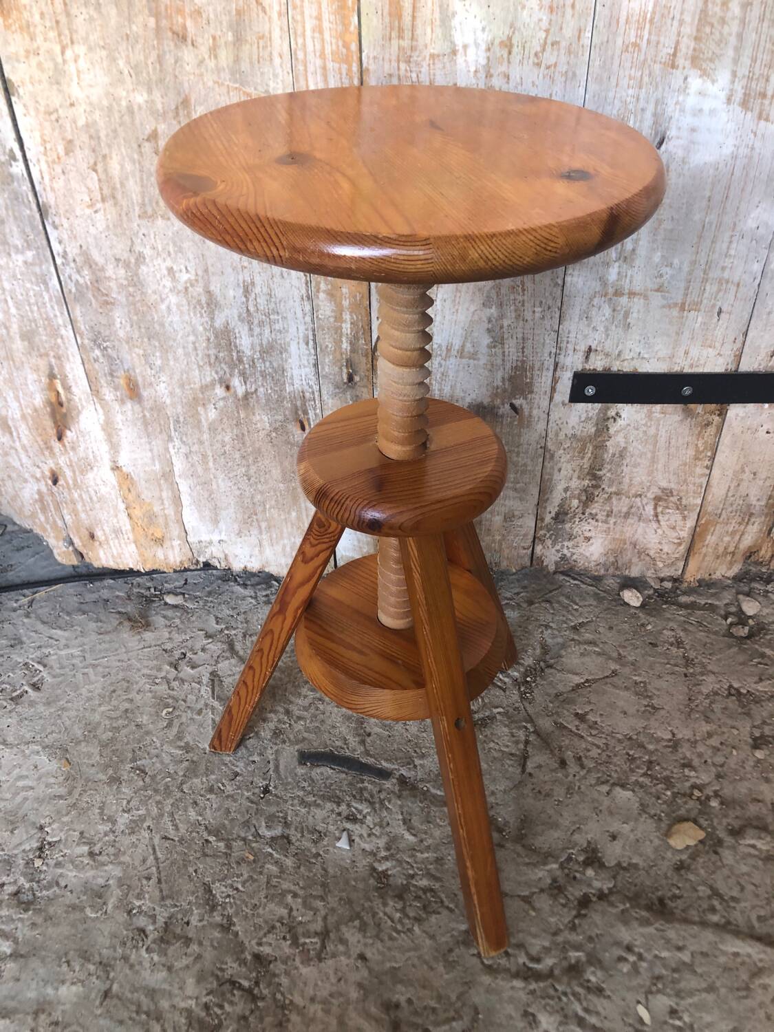 Vintage light wood tripod screw painter's stool