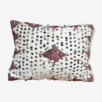 Coussin "Handira" écru et rouge 50x35cm