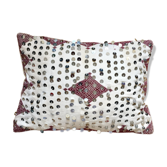 Coussin "Handira" écru et rouge 50x35cm