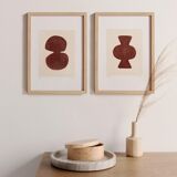 Duo of abstract paintings - dark terracotta - signed Eawy