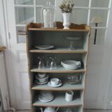 Small vintage bookcase, 5 fixed shelves, interior sublimated in verdigris, waxed finish.