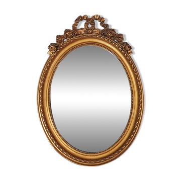 Oval mirror, antique Louis XVI style frame, original gilded stucco wood, 52x37 cm