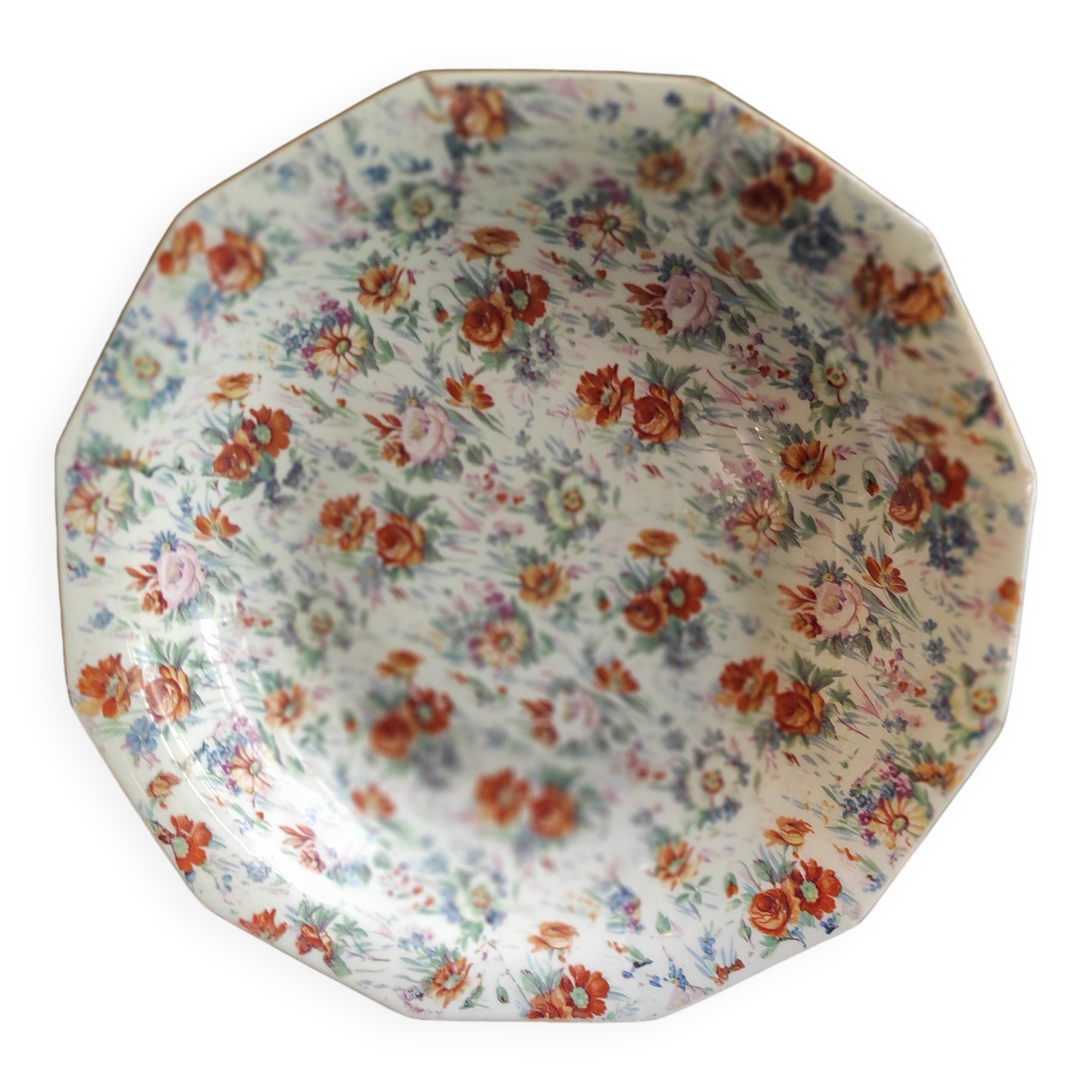 Vintage French salad platter from Le Tallec, Limoges, with colourful floral decoration