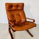 Vintage scandinavian cognac lounge chair by oddvin rykken 1960s