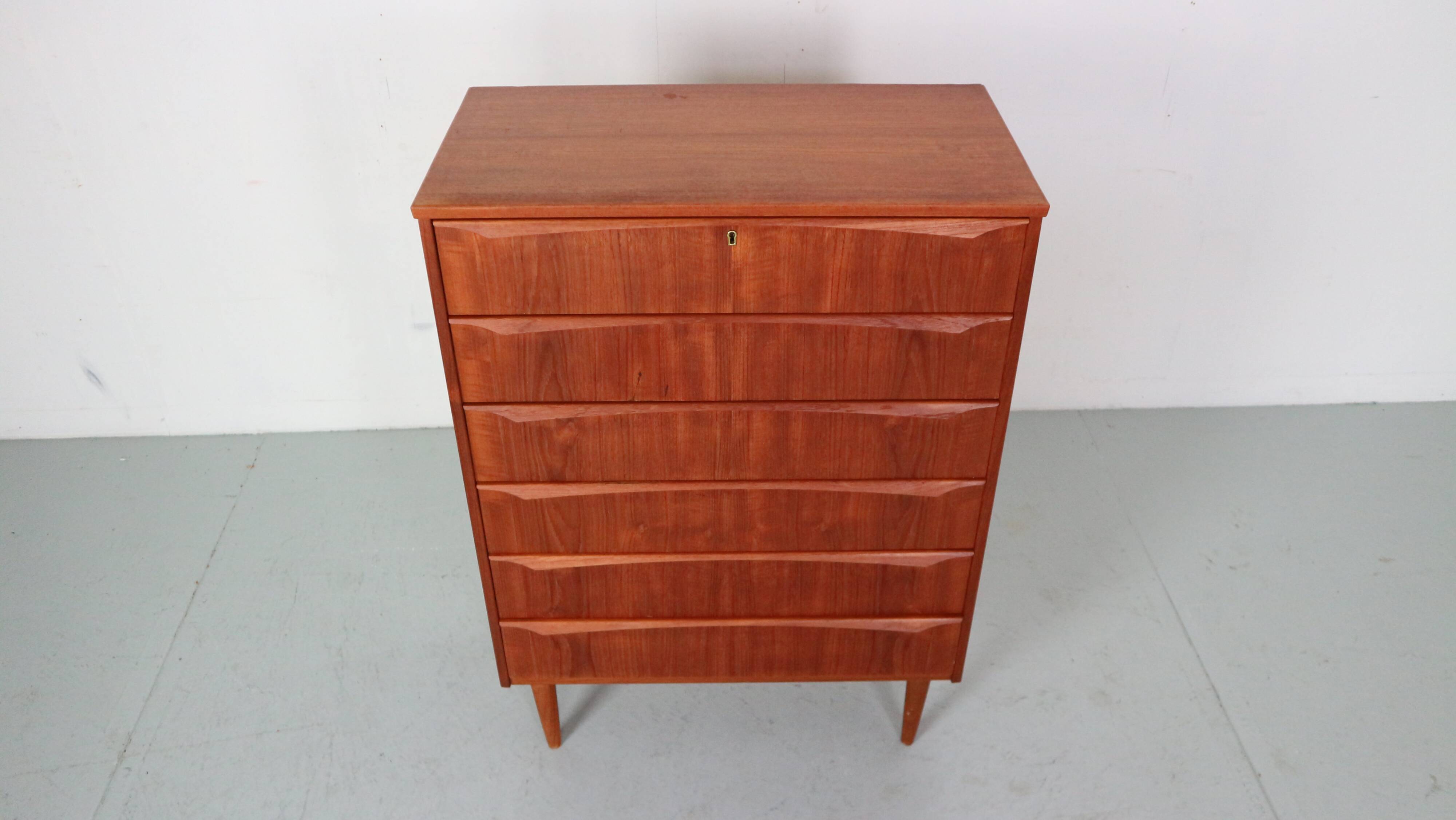 Mid-Century Modern Danish Chest of Six Drawers, Tallboy in Teak, Denmark, 1960