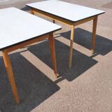 set of 3 vintage white Formica and wood tables