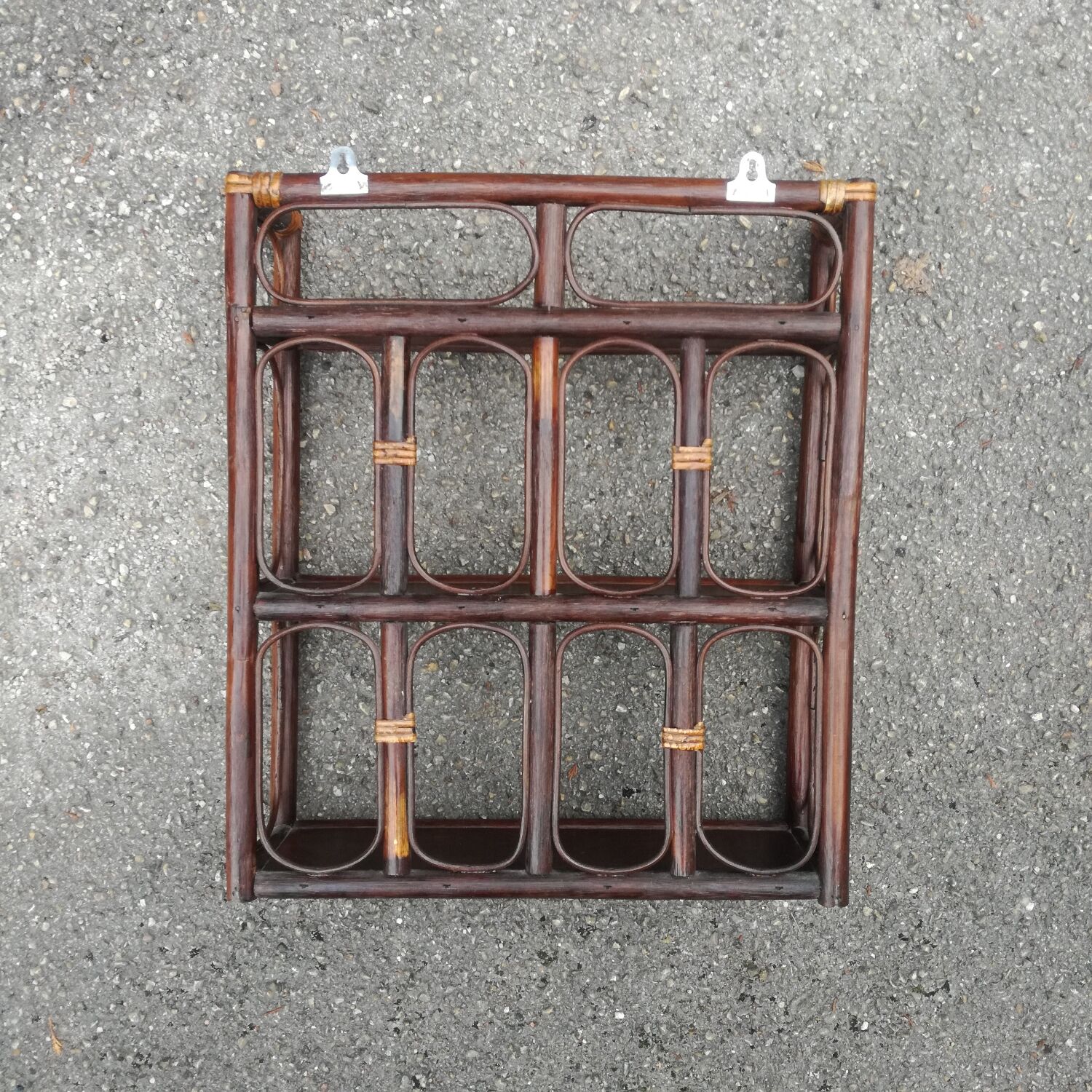 Wall shelf with 3 rattan shelves, 1970s