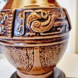 Large vintage table lamp in glazed ceramic, Oriental style 50s-60s.