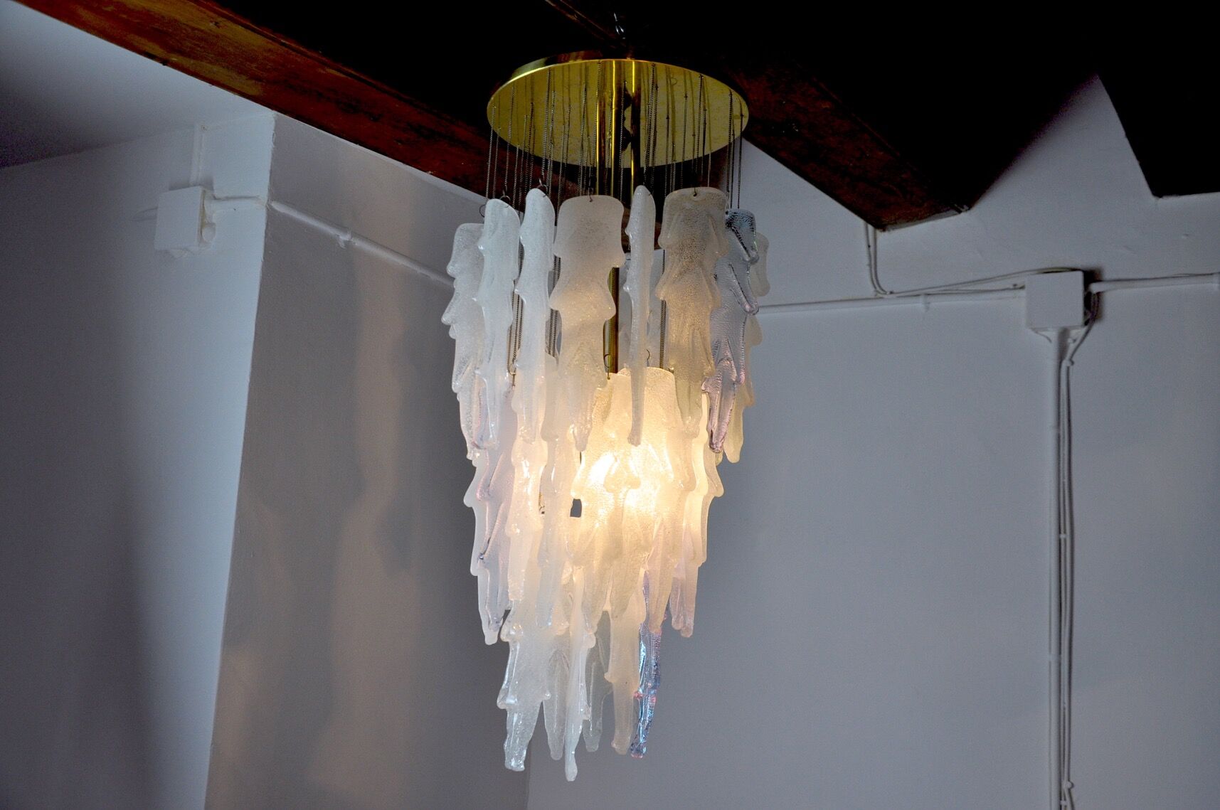 Albano Poli waterfall hanging lamp, 1970, Murano Italy