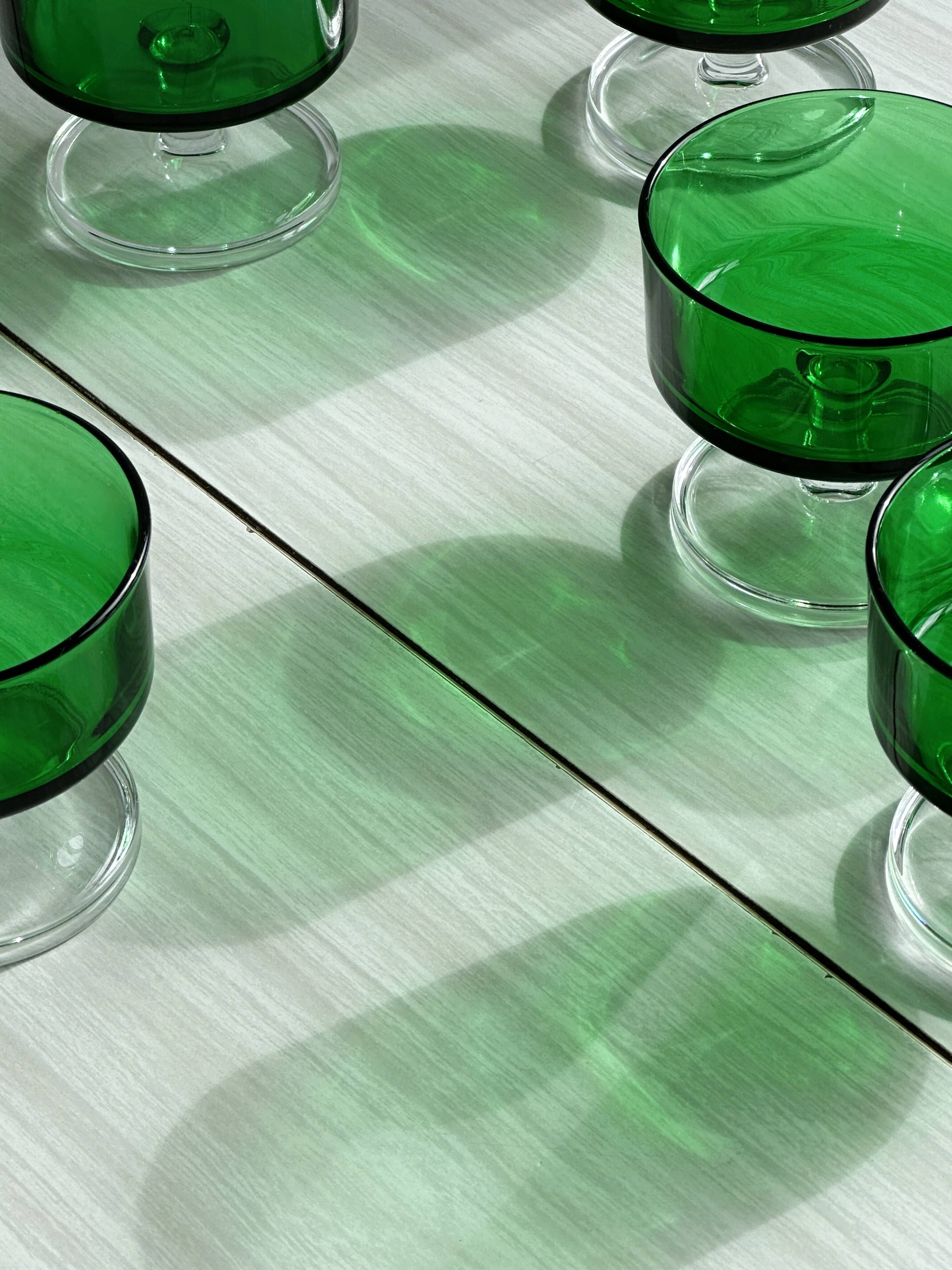 Lot de 6 coupes à dessert en verre vert émeraude