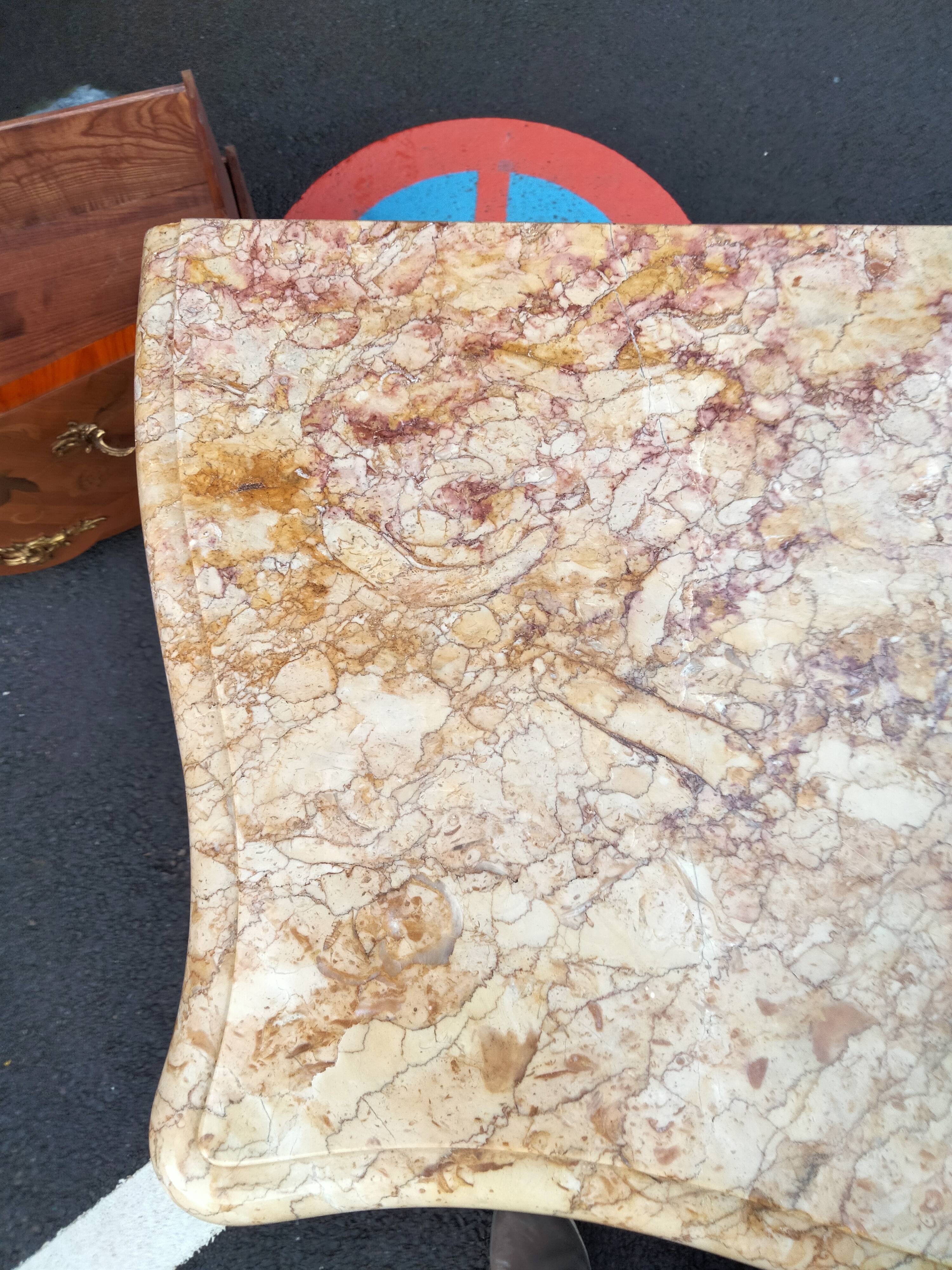 Commode ancien Louis XV marqueterie plateau marbre
