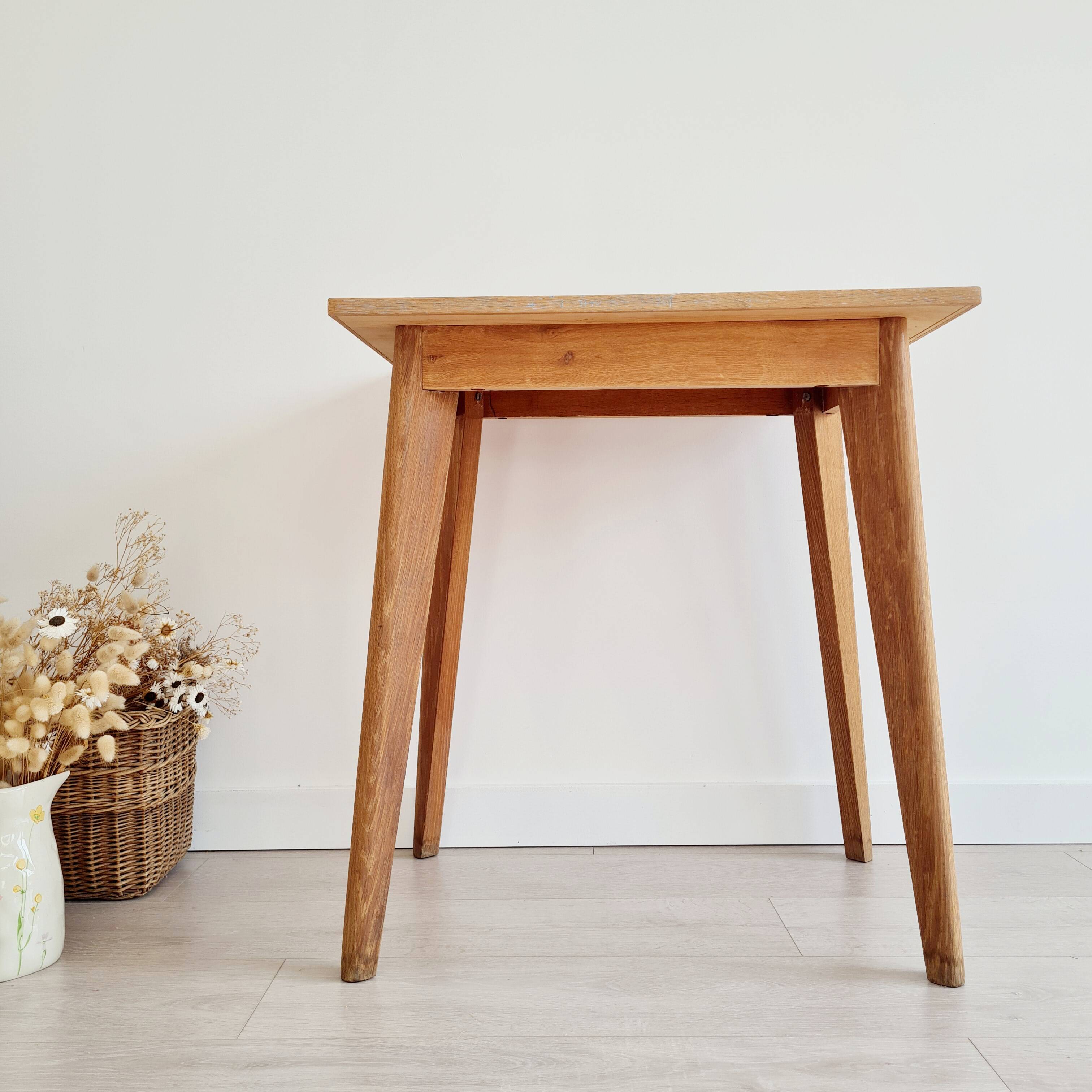 Table - old raw wood boarding school desk with compass legs