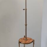 Lampadaire télescopique en laiton avec plateau en marbre travertin rouge, Italie