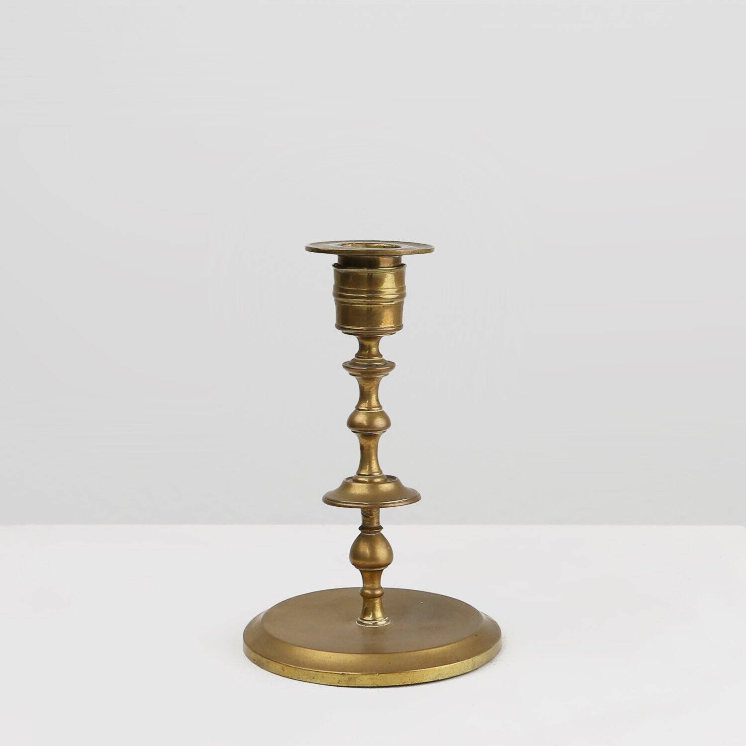 Antique Flemish Copper Disc Candlestick, 15th Century