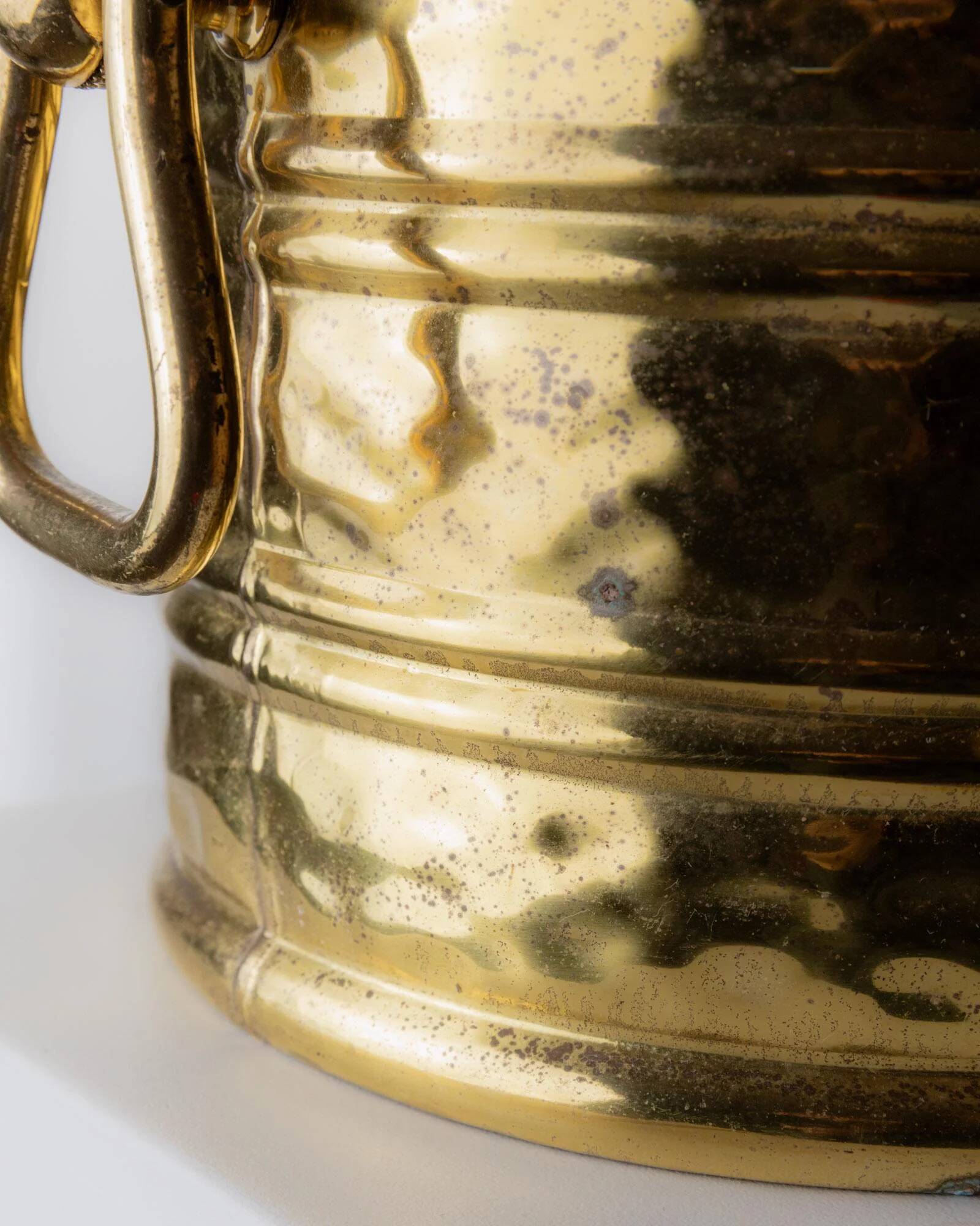 Vintage brass jardinière or wine bucket from the 1970s, large container with double handles.