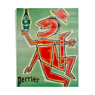 Affiche original Perrier L'eau minérale gazeuse par Raymond Savignac 1970 - Petit Format - On linen