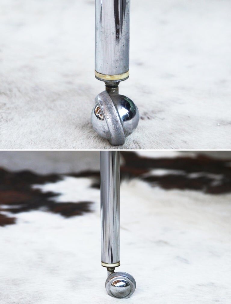 Postmodern chrome armchair grey velvet, casters