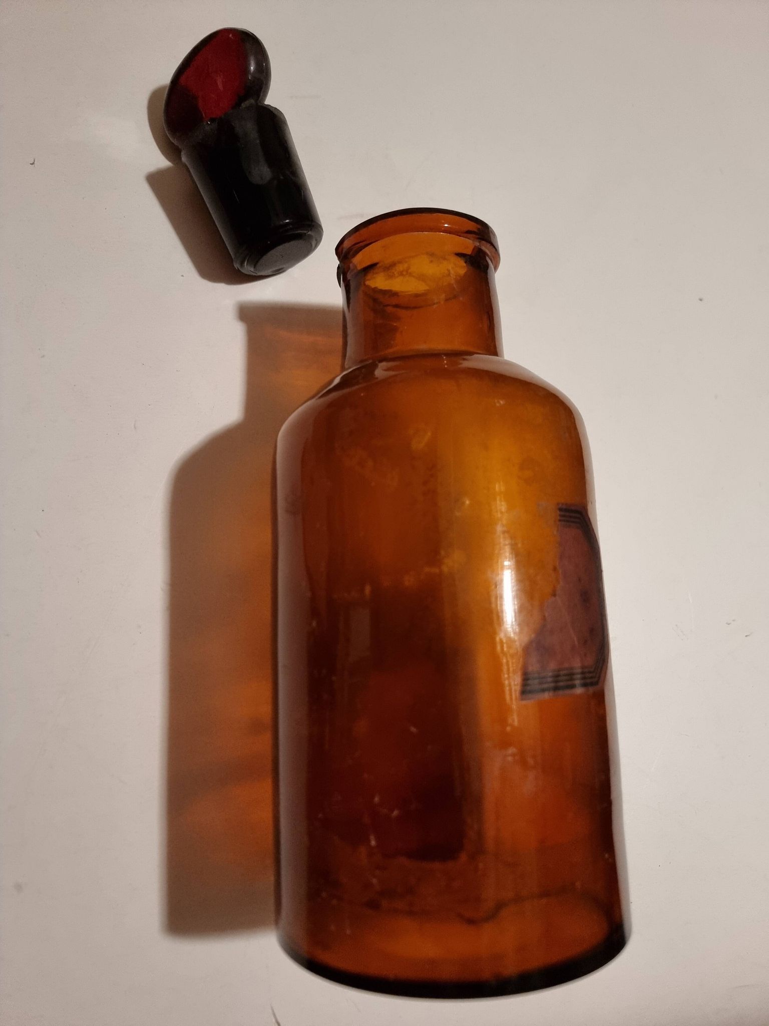 Napoleon III amber glass apothecary bottle