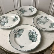 set of 4 flat plates Terre de Fer Saint-Amand model "Cartels" XIXth