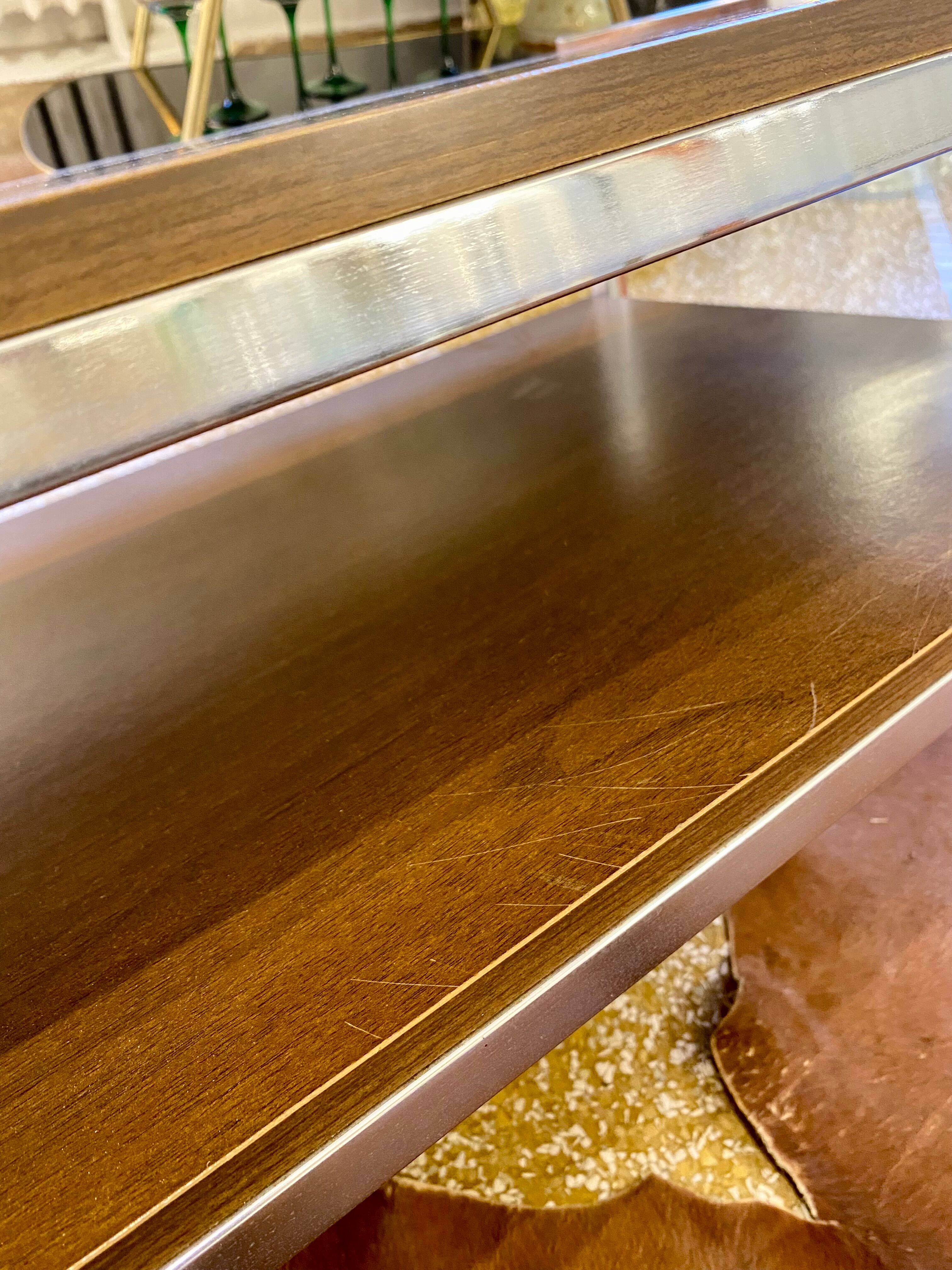Coffee table in wood and chrome metal from the 70s