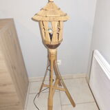 Floor lamp in rattan and vintage bamboo