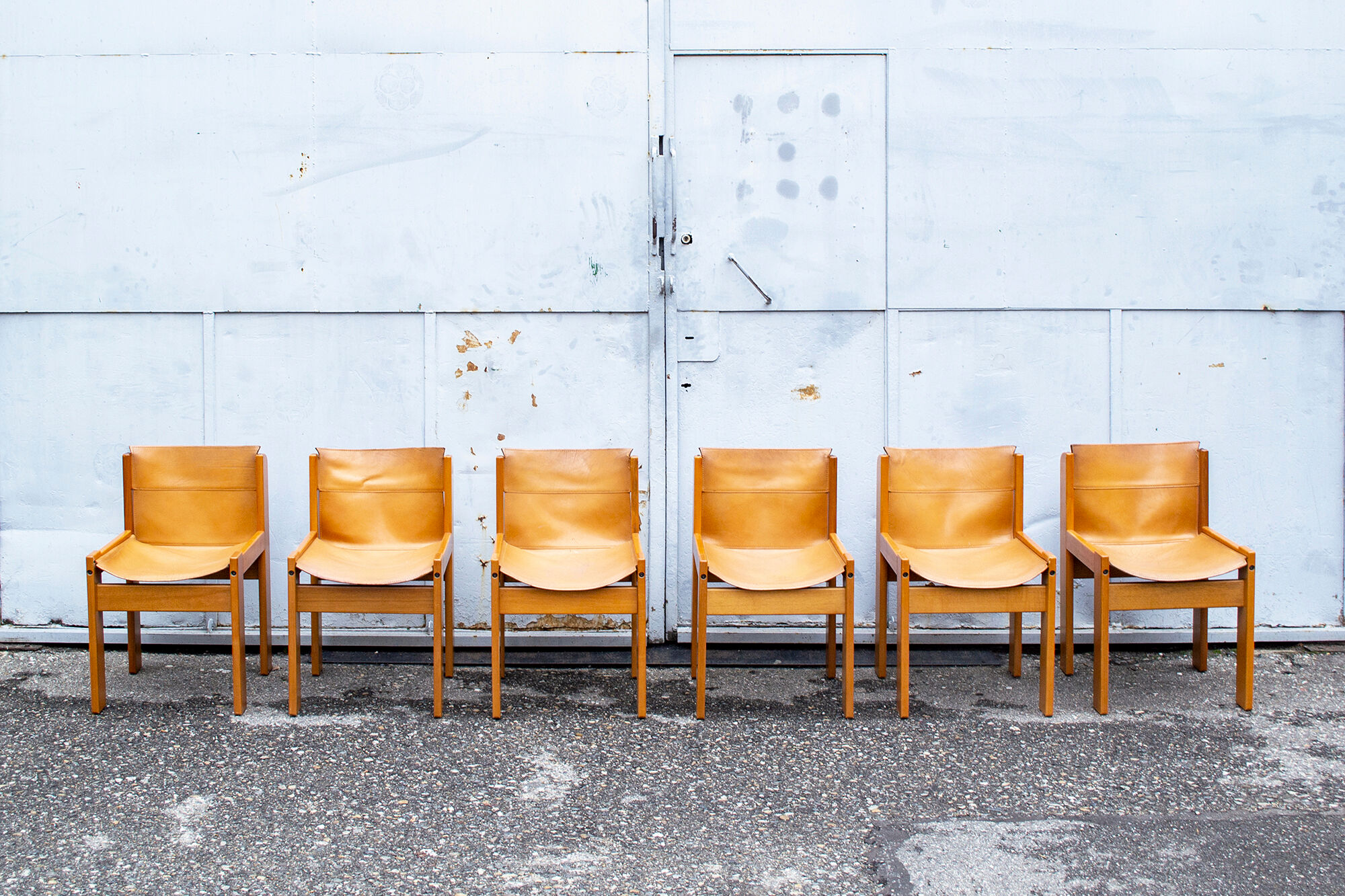 Beech and leather chairs by Ibisco Italia 1960