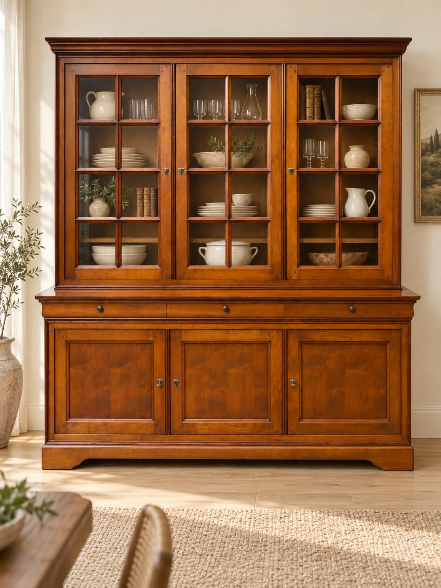 French library in Louis-Philippe style made of solid fruitwood.