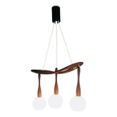 Suspension à 3 feux Rispal teck et opalines - 1950