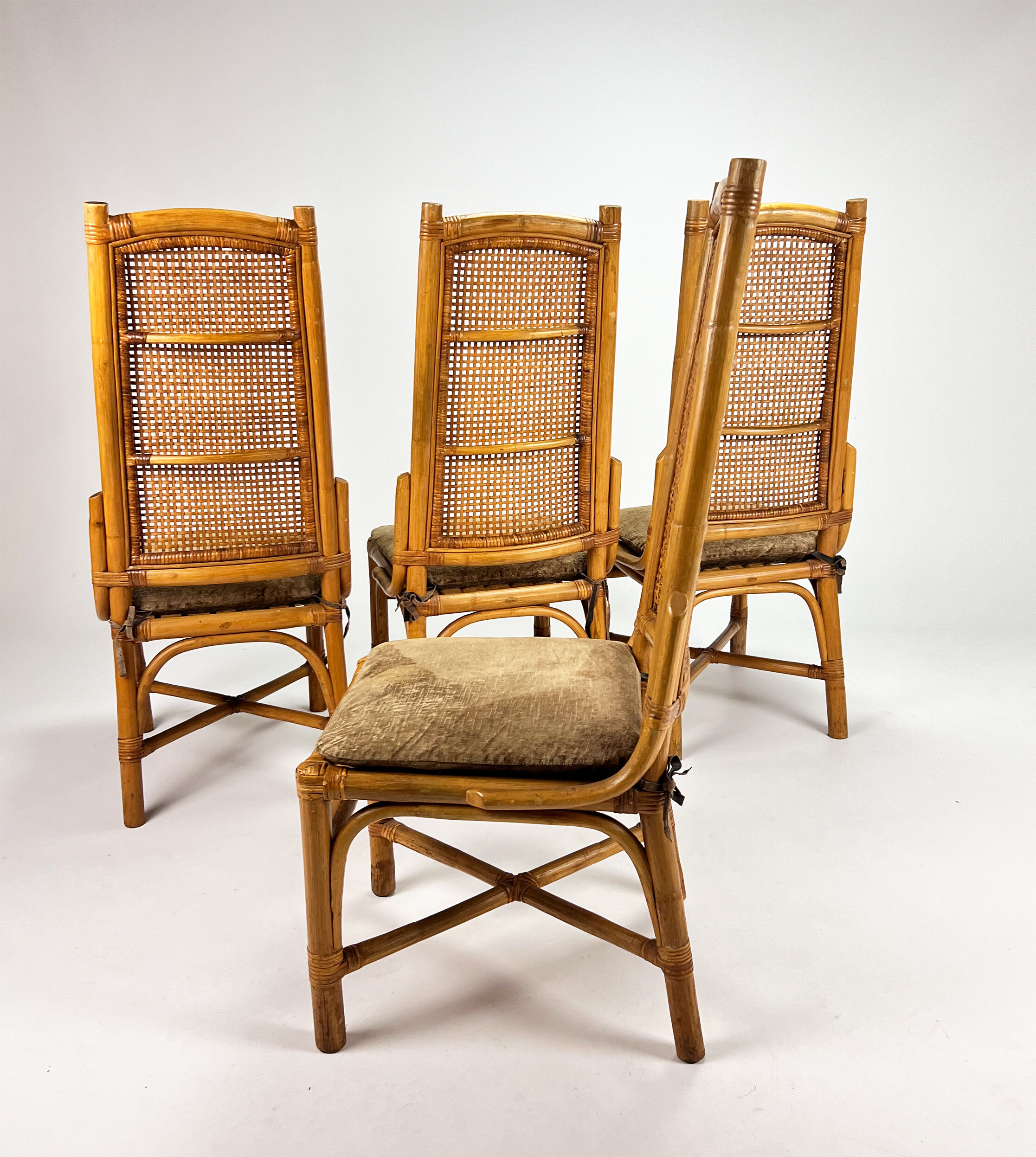 Vintage rattan and cane dining chairs, 1970s