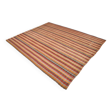 Tapis Kilim bohème rouge et orange, 223 x 277 cm