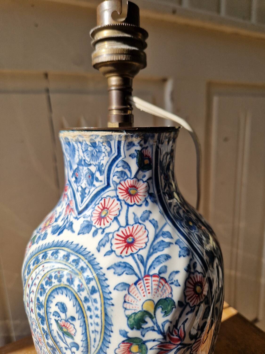 Antique lamp base in Gien earthenware
