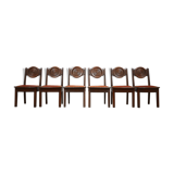 Ensemble de six chaises à manger art déco en chêne Français (6)