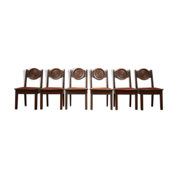 Set of Six Art Deco Oak French Dining Chairs (6)