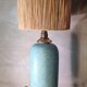 70s style lamp blue green ceramic 40x13 and raffia lampshade H total 57x23 elec ok