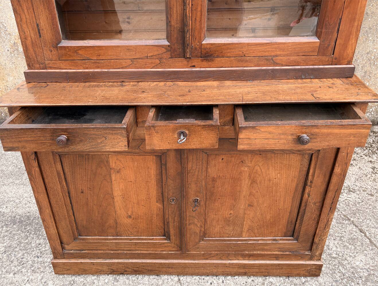 Two-body oak sideboard, circa 1890 — antique glasses and assembly