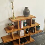 Low solid oak shelf, brutalist style, 60s
