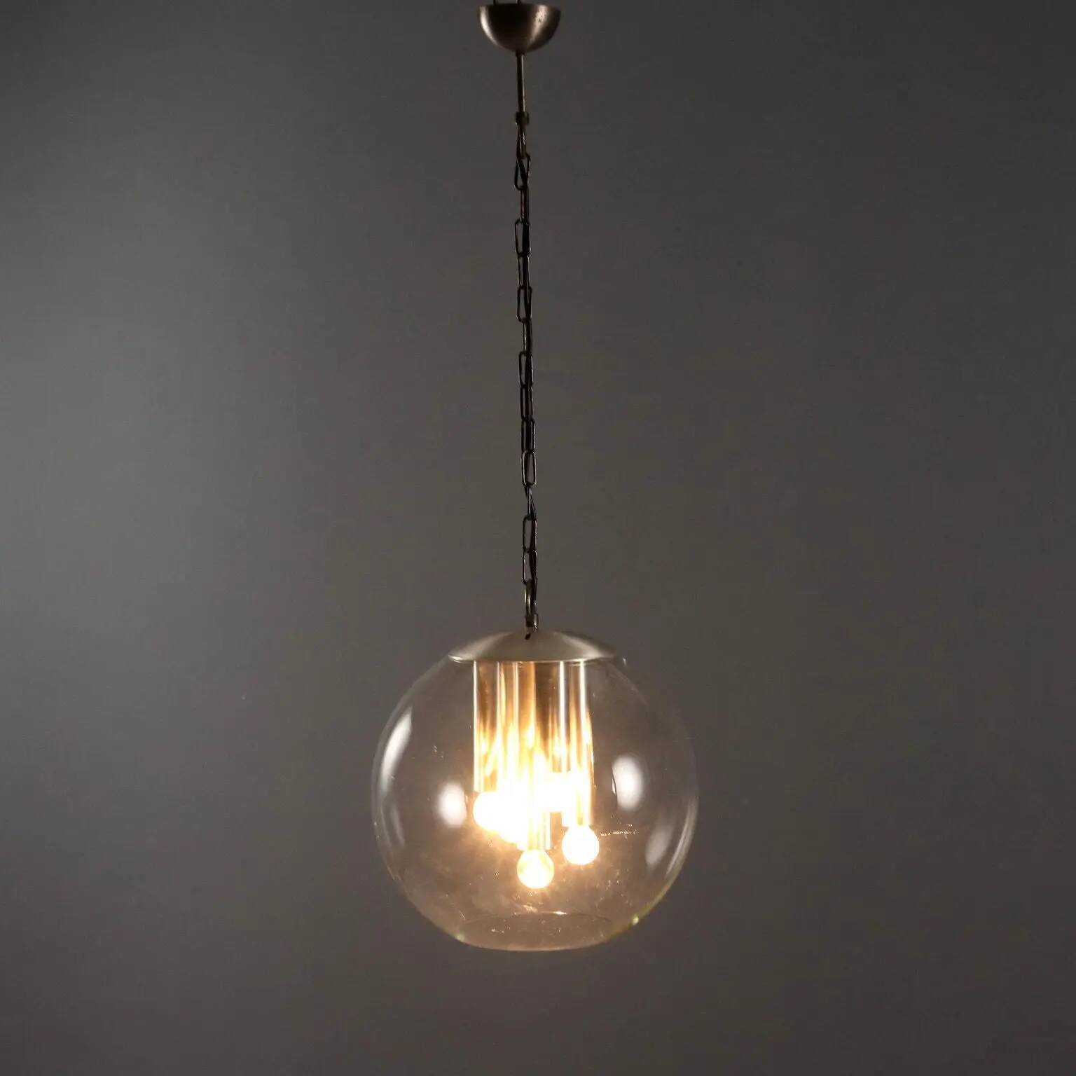 Vintage metal and glass pendant light, Italian design, 1960s.