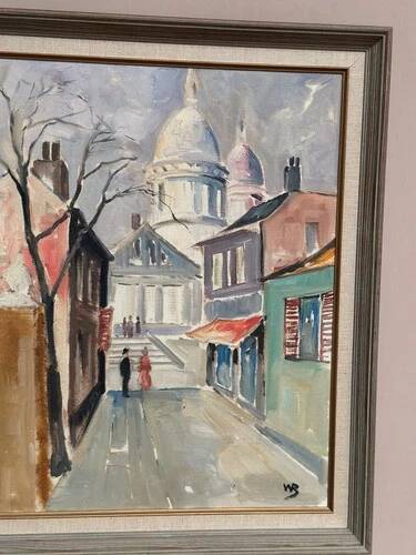 Mid-Century Oil on Canvas “City Scene” by WB, Signed, Vintage & Framed 40×47cm