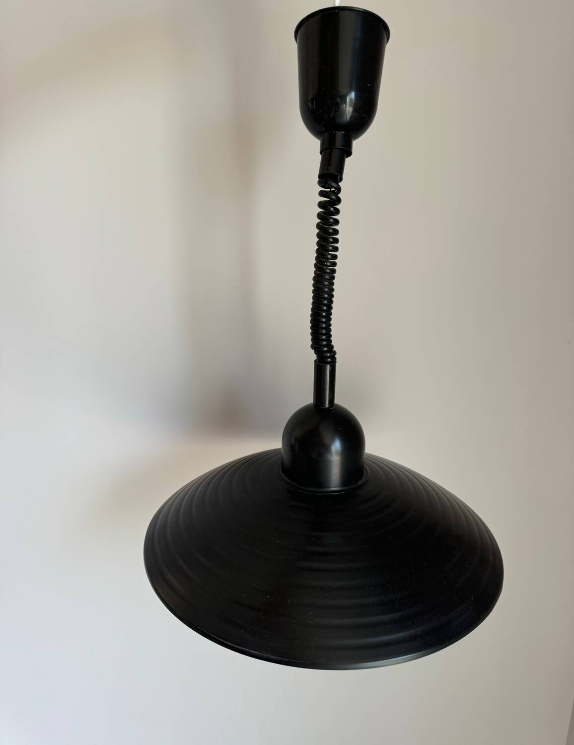 Pair of black metal pendant lights made in Belgium
