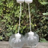 Double suspensions mathias ref SU004 en verre transparent forme de corolle en relief