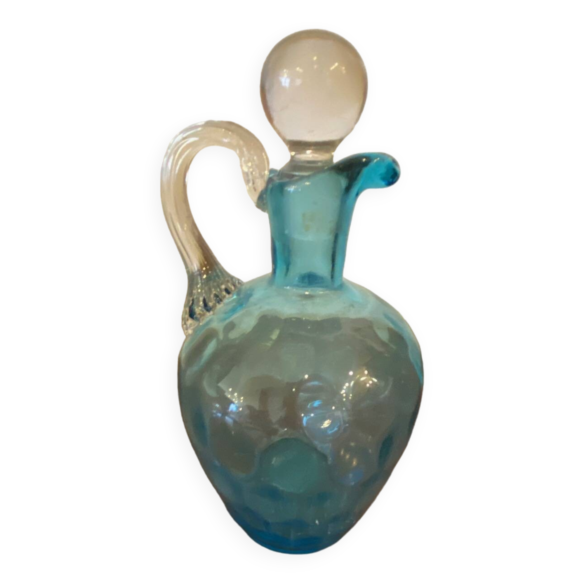 Night carafe in blue tones waffle glass with cabochon early 20th century