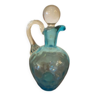 Night carafe in blue tones waffle glass with cabochon early 20th century