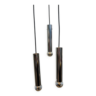 3-Light Tubular Chrome Cascade Pendant Light