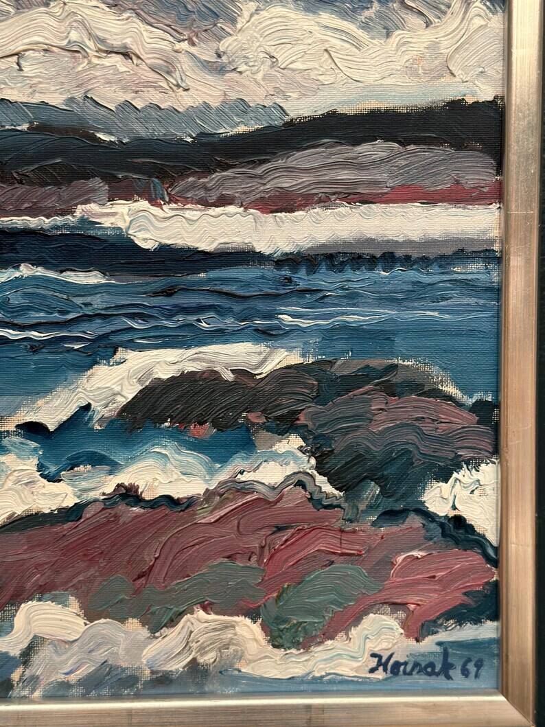Swedish Oil on Canvas “Coastal Landscape” by Allan Horsak, Vintage & Framed