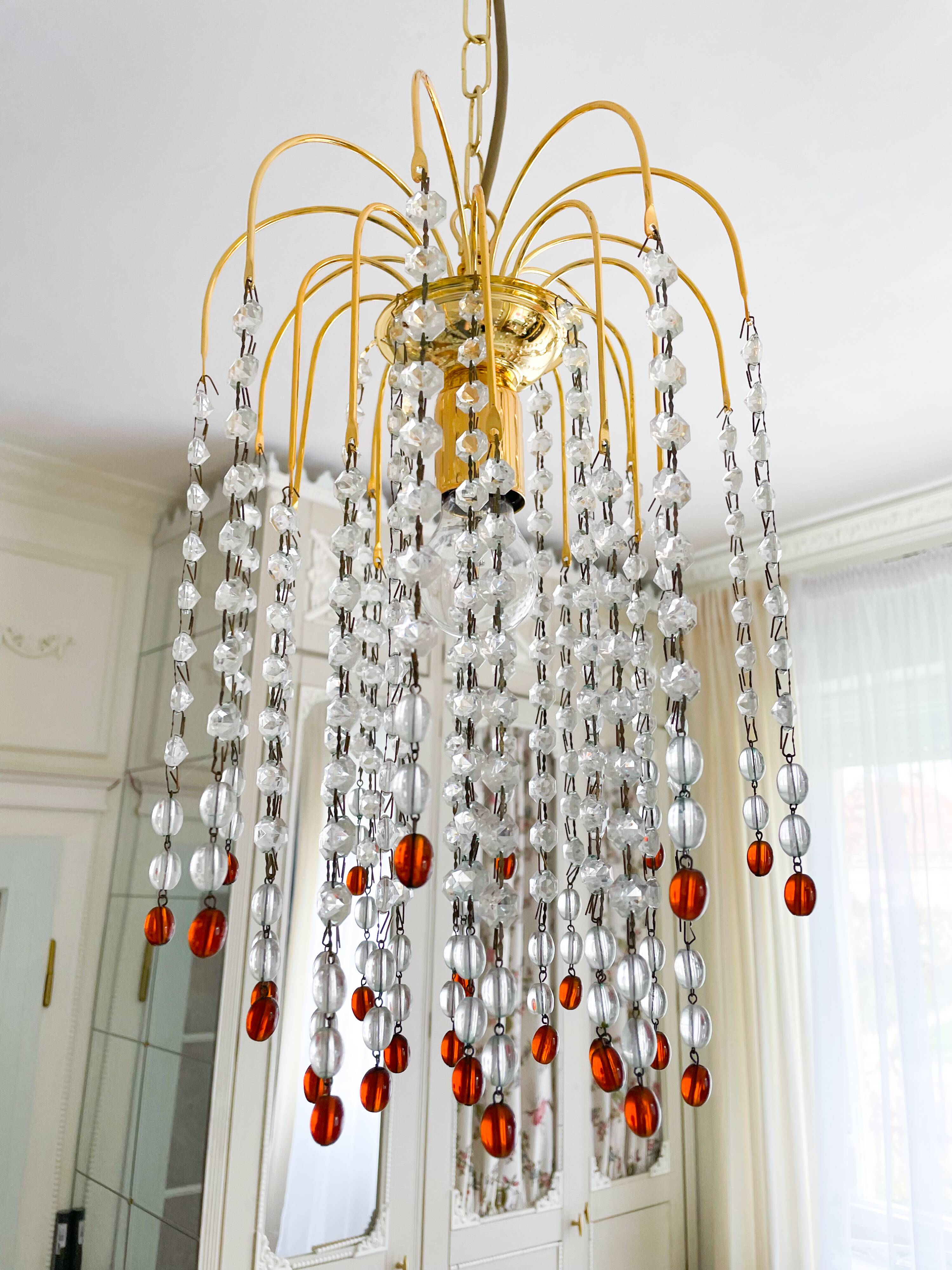 Lustre en cristal et perles de verre de Murano rouges – Élégance italien
