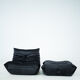 Togo set of chair and pouf in black shiny velvet