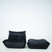 Togo set of chair and pouf in black shiny velvet