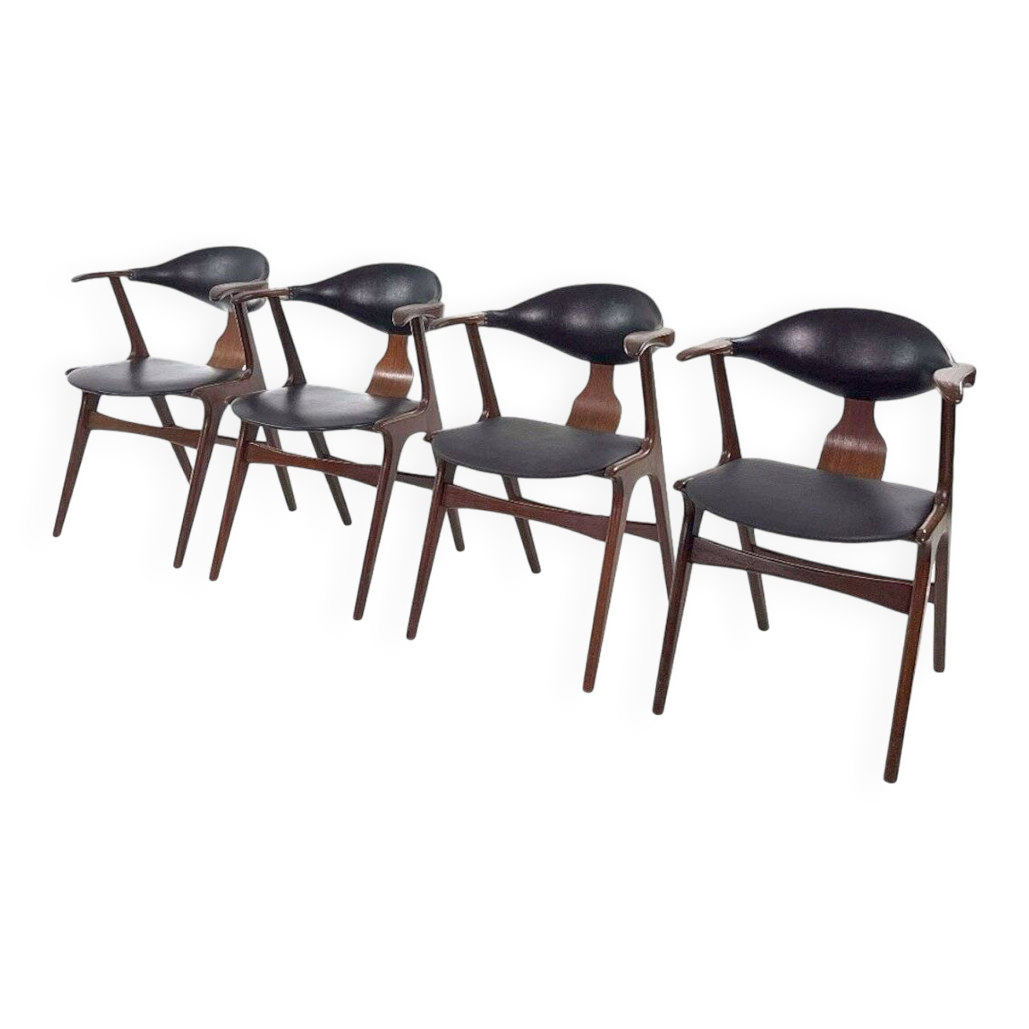Set of 4 vintage design 'Koehoorn' dining chairs by Louis van Teeffelen for AwA